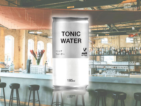185ml can of Kobe Kyoryuchi Tonic Water, an affordable Japanese tonic, in front of a bright bar counter