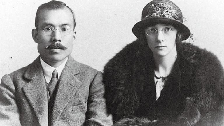 Black-and-white photo of Masataka Taketsuru, the father of Japanese whisky and founder of Nikka Whisky, with his Scottish wife, Rita, around 1920
