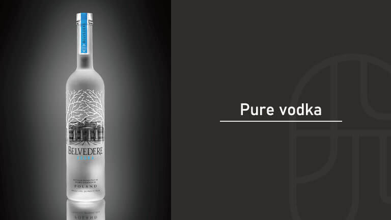 Belvedere pure vodka bottle on a dark backdrop, symbolizing premium unflavored vodka
